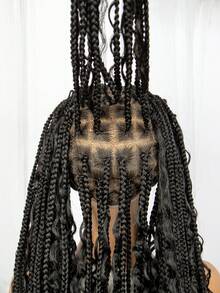 32 Inch Boho Style Pre-Braided Full Lace Synthetic Golden Curly Goddess Braids Corn Rows Wig For Women - Black - View 3