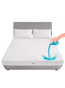 Protector Cubre Colchon Tamaño Matrimonial 100% Impermeable Lavable Con 2 Fundas Para Almohada - Blanco - Ver 7