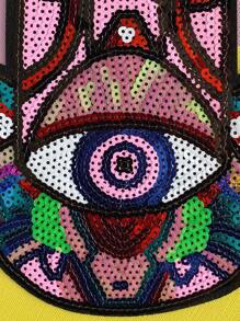 1 件大号彩色亮片眼形刺绣贴布，DIY 熨烫缝纫贴花，适用于服装、箱包、鞋子和配饰