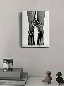 1pc Frameless Canvas Wall Art Fishing Net Stockings And High Heels Poster Painting Aesthetic Home Decoration, Gift Set For Friends Wall Art Decoration, Used For Living Room, Bedroom, Office, Bar Wall Decoration