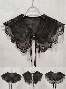 1 件女式可拆卸蕾丝假领衬衫云肩彼得潘领刺绣蝴蝶结假领衣服衬衫配饰 - 黑色 - 查看 1