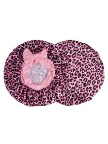 1件缎面蝴蝶结睡帽，纯色弹力，轻盈透气，适合女性和女孩，豹纹睡帽 - 粉色 - 查看 6