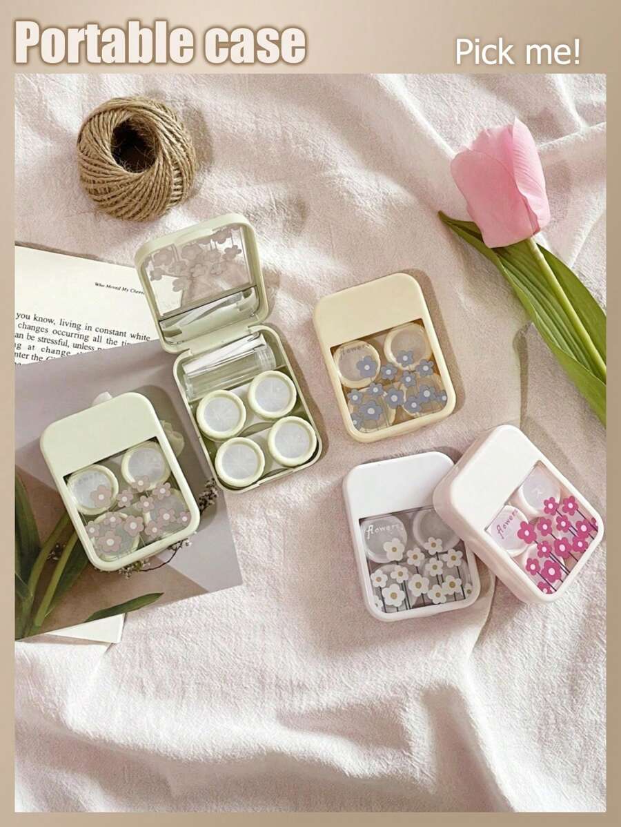 1pc Small And Fresh INS Flowers Portable Invisible Contact Lens Case
