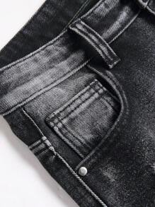 Teen Boy Ripped Straight Leg Denim Jeans, Black Grey - Black - View 4