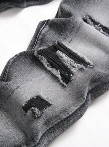 Teen Boy Ripped Straight Leg Denim Jeans, Black Grey - Black - View 3