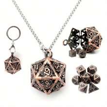 7pcs Mini Antique Metal Icosahedron D20 Dice Set - Portable Keychain Necklace With Hollow Case, Perfect For D&D Role Play Games - Unique Gift For Gamers,Adult Party Games Suitable For Halloween/Christmas/Thanksgiving