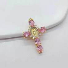 1pc 18K Gold Plated Copper Virgin Mary Cross Micro-Inlaid Rhinestones Pendant, DIY Bracelet, Necklace, Sweater Chain, Key Chain Accessories - Multicolor - View 4