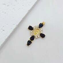 1pc 18K Gold Plated Copper Virgin Mary Cross Micro-Inlaid Rhinestones Pendant, DIY Bracelet, Necklace, Sweater Chain, Key Chain Accessories - Multicolor - View 5