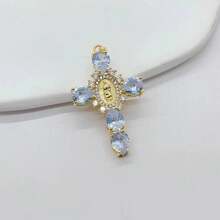 1pc 18K Gold Plated Copper Virgin Mary Cross Micro-Inlaid Rhinestones Pendant, DIY Bracelet, Necklace, Sweater Chain, Key Chain Accessories - Multicolor - View 6