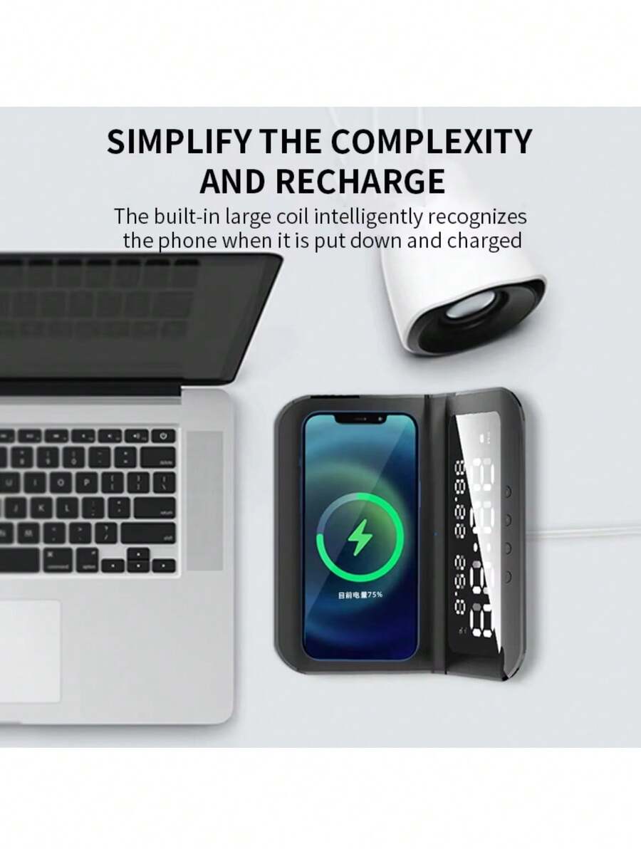Wireless Charger Pad Stand With Alarm Clock Thermometer Compatible With