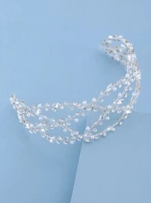 1 件宽仿珍珠和水晶装饰优雅新娘头带，适合婚礼和派对 - 銀色 - 查看 3