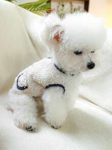 1pc Plush Vest Pet Coat For Dogs & Cats, Warm Fleece Jacket With Navy Trim, Autumn Winter