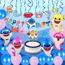 9pcs/5pcs 5 Designs Shark Family 18-Inch Happy Birthday Foil Balloon Oceanic Theme Party Decorative Balloon Set,