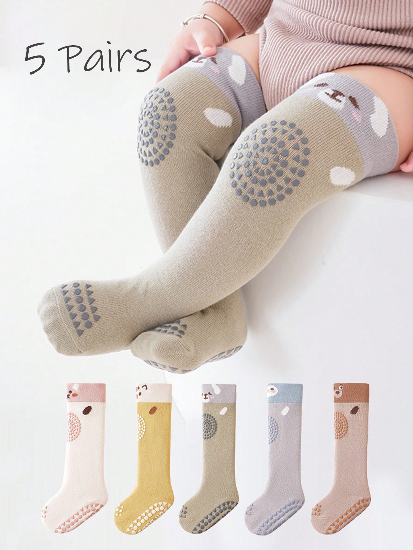 5 أزواج من الجوارب ذات الركبة المانعة للانزلاق في...