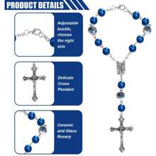 2PCS Car  For Rearview Mirror, Blue Ceramic Beads Pendant Car Interior Rear View Mirror Charm Auto Decors, Car Medal And Cross Hanging Accessories For Women Men