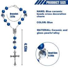 2PCS Car  For Rearview Mirror, Blue Ceramic Beads Pendant Car Interior Rear View Mirror Charm Auto Decors, Car Medal And Cross Hanging Accessories For Women Men