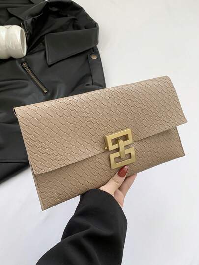 حقيبة مغلف صغيرة بنقش مبروم على شكل التمساح، تصميم عتيق لحقيبة يد نسائية