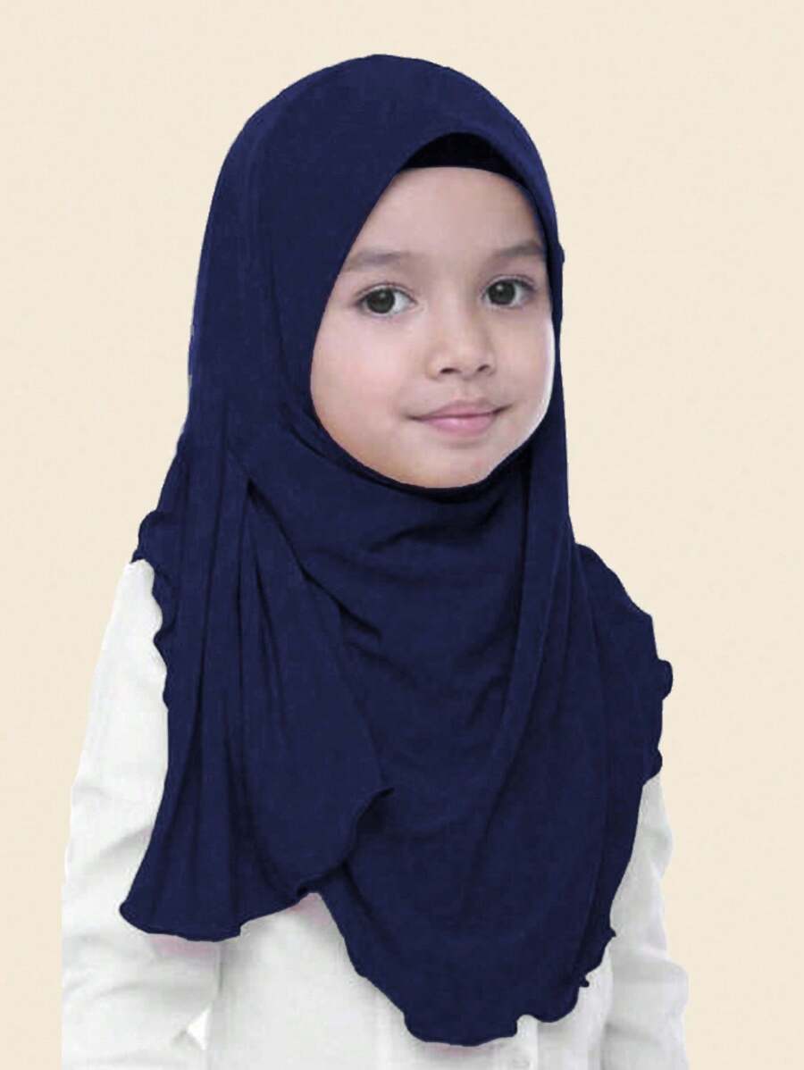 1pc Children Plain Sun Ion Warm Headscarf, Suitable For Outdoor & Daily Use - Navy Blue - View 1