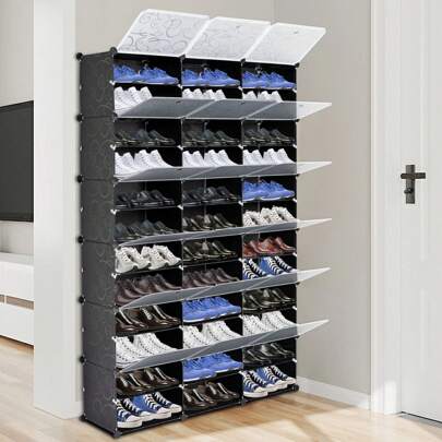 12-Tier Portable 72 Pair Shoe Rack Organizer 36 Grids Tower Shelf Storage Cabinet Stand Expandable For Heels, Boots, Slippers, Black/White