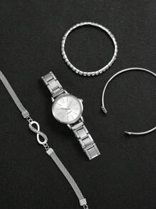 4pcs/Set Women's Fashion Casual Quartz Wrist Watch With Numeric Scale Dial And Steel Strap + Bracelet