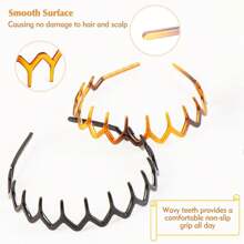 4pcs Saw-Tooth Headbands, Classic 90s Plastic Headbands With Wavy Teeth, Unisex Shark Tooth Design - Multicolor - View 4
