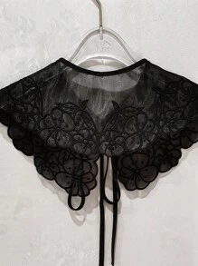 1 件女式可拆卸蕾丝假领衬衫云肩彼得潘领刺绣蝴蝶结假领衣服衬衫配饰 - 黑色 - 查看 6