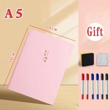 1 quyển sổ tay có thể xóa được kèm 6 bút + cục tẩy + vải, sổ nháp chất lượng cao khổ A4 cho học sinh/trẻ em, sổ tay giấy nháp khổ A5, bảng lập kế hoạch công việc/mục tiêu (Tẩy màu ngẫu nhiên) - Hồng - Xem 6