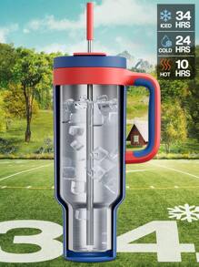 50oz/1.5L Handled Insulated Tumbler, 2-In-1 Straw/Drinking Lid, Leak-Proof, Dishwasher , Stainless Steel Thermal Travel Coffee Cup, Keeps Cold For 34 Hours, Fits Car Cup Holder (Super Hero Design) - Blue - View 3