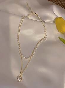 Faux Pearl Decor Necklace, Solid Color Minimalist Multi-Functional Winter Gifts - Yellow Gold - View 5