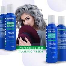 Kit Shampoo Matizador y Tratamiento Bleu para Cabello Rubios y Platinados Suprime los Reflejos Amarillo, Naranja y Verde. - Azul - Ver 6