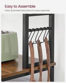 VASAGLE Kitchen Storage Rack, Coffee Bar, Baker's Rack, Total 6 Shelves And 6 Hooks, For Microwave, Steel Frame, Industrial - Brown - View 8