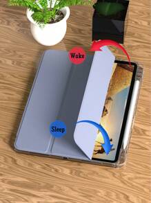 Transparent 3-Fold Protective Case Compatible With Ipad, Ultra-Thin Stand, Shock-Proof, Pencil Slot, Suitable For IPad Mini 4/5/6, 9.7/10.2/10.5 Inch, Air 4/5/6/7, 10th/11th Gen, Pro 11 Inch, Air 11 (M2), Air 13 And Pro 11 (M4) Etc. Clear Back Cover, High Transmittance, Convenient For DIY Customization - Gray Purple - Dusty Purple - View 7