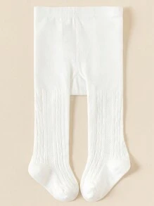 2pcs Baby Girls Minimalist Solid White Soft & Breathable Tights, Suitable For Daily Wear