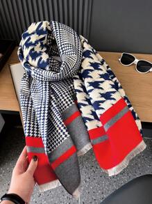 1 chiếc khăn choàng cổ dệt kim Jacquard họa tiết răng sói dày ấm áp cỡ lớn cho nữ mùa đông thu - Nhiều màu - Xem 14