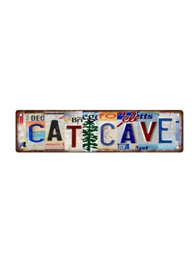 1 peça, placa de lata de metal engraçada "CAT CAVE" (15,75"X3,94"/40x10cm), placa de rua inovadora, decoração de casa, decoração de quarto, decoração de parede, decoração de banheiro, decoração de bar, decoração de café, decoração de garagem, decoração de fazenda