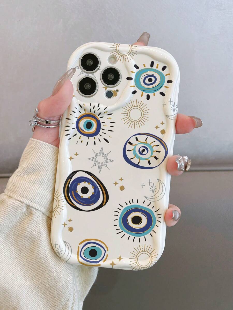 Funda protectora de lente de cámara con forma de ojo, de TPU con patrón de ojo malvado, minimalista y resistente a golpes, compatible con iPhone 11/12/13/13 Pro Max/14 Pro Max/15/15 Pro/15 Plus/15 Pro Max/16 Pro Max y series , versión internacional a prueba de agua, resistente a caídas y arañazos, regalo de primavera - Multicolor - Ver 1
