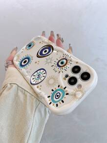 Funda protectora de lente de cámara con forma de ojo, de TPU con patrón de ojo malvado, minimalista y resistente a golpes, compatible con iPhone 11/12/13/13 Pro Max/14 Pro Max/15/15 Pro/15 Plus/15 Pro Max/16 Pro Max y series , versión internacional a prueba de agua, resistente a caídas y arañazos, regalo de primavera - Multicolor - Ver 5