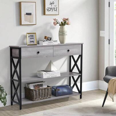 LIVINGANDHOME Living And Home Narrow Wooden Console Table With Drawers