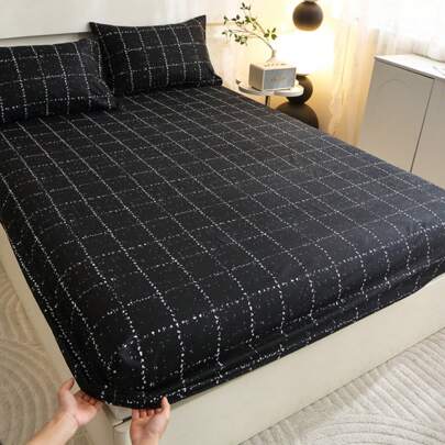 1pc Printed Soft & Easy Polyester Fitted Fitted Sheet, Suitable For Full/Queen/King Size Beds