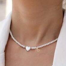 1 件/首字母吊坠项链心形贝壳和人造珍珠串珠项链适合女士夏季海滩最佳配饰礼物 - 首字母項鍊 - 查看 33