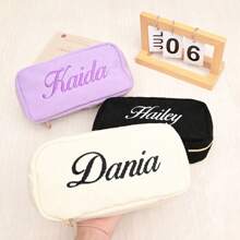 Customized Corduroy Cosmetic Bag, Embroidered Pouch, Sanitary Pad Storage Bag, Travel Makeup Bag, Personalized Storage Bag, Gift For Her, Embroidered Corduroy Storage Bag, Customized Corduroy Cosmetic Bag, Cosmetic Bag - Multicolor - View 6