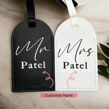 Personalised Custom Name Mr Mrs Luggage Tags Bride Groom Honeymoon Travel Destination Wedding Engagement Just Married Newlywed Couple Wife Hubby Gift,Vacay Vibes,Wedding Essentials,Warm Ambience,Home & Living,Customized Wedding Crafts,Festive Calendar - Black - View 3