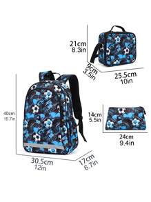 15.75in/40cm 3pcs Boys' Or Girls' Lightweight Backpack Set With Lunch Box & Pencil Case, Suitable For Travel, Camping, School. Padded Back & Adjustable Shoulder Straps, Fashionable Design (soccer Pattern). - Blue - View 10