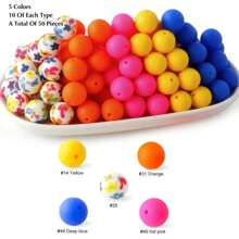 50قطعة من حبات السيليكون ذات الطباعة الملونة مناسبة لأشغال المجوهرات اليدوية، سلسلة المفاتيح الإبداعية، أساور، وأشغال قلائد