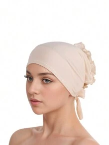 1pc Fashionable Solid Color Wide Brim Chiffon Liner Hat, African Hat Headscarf Suitable For Daily Wear, Parties, And Gatherings