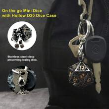 7pcs Mini Antique Metal Icosahedron D20 Dice Set - Portable Keychain Necklace With Hollow Case, Perfect For D&D Role Play Games - Unique Gift For Gamers,Adult Party Games Suitable For Halloween/Christmas/Thanksgiving