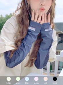 1 Pair Gradient Letter Print Ice Sleeves For Women, Loose Fit, Sun Protection, Suitable For Driving, Cycling, Thin Arm Sleeves For Summer - Long Standard Solid Color - View 9