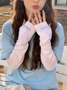 1 Pair Gradient Letter Print Ice Sleeves For Women, Loose Fit, Sun Protection, Suitable For Driving, Cycling, Thin Arm Sleeves For Summer - Long Standard Solid Color - View 6