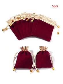 5pcs/Set Jewelry Pouch Drawstring Gift Bag For Birthday, Halloween Decor,Christmas Decorations,Birthday Decorations,Autumn Decor,Wedding Box/Gift,Christmas Gifts,Gift Box,Pumpkin, Cup Accessories - Burgundy - View 8
