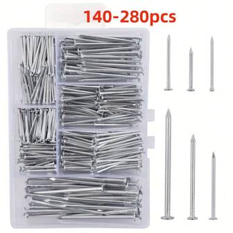 140-280pcs Hardware Nails Assortment Kit, Picture Hanging Nails, Wood Nails, Wall Nails With Storage Box, 6 Sizes, Steel Nails